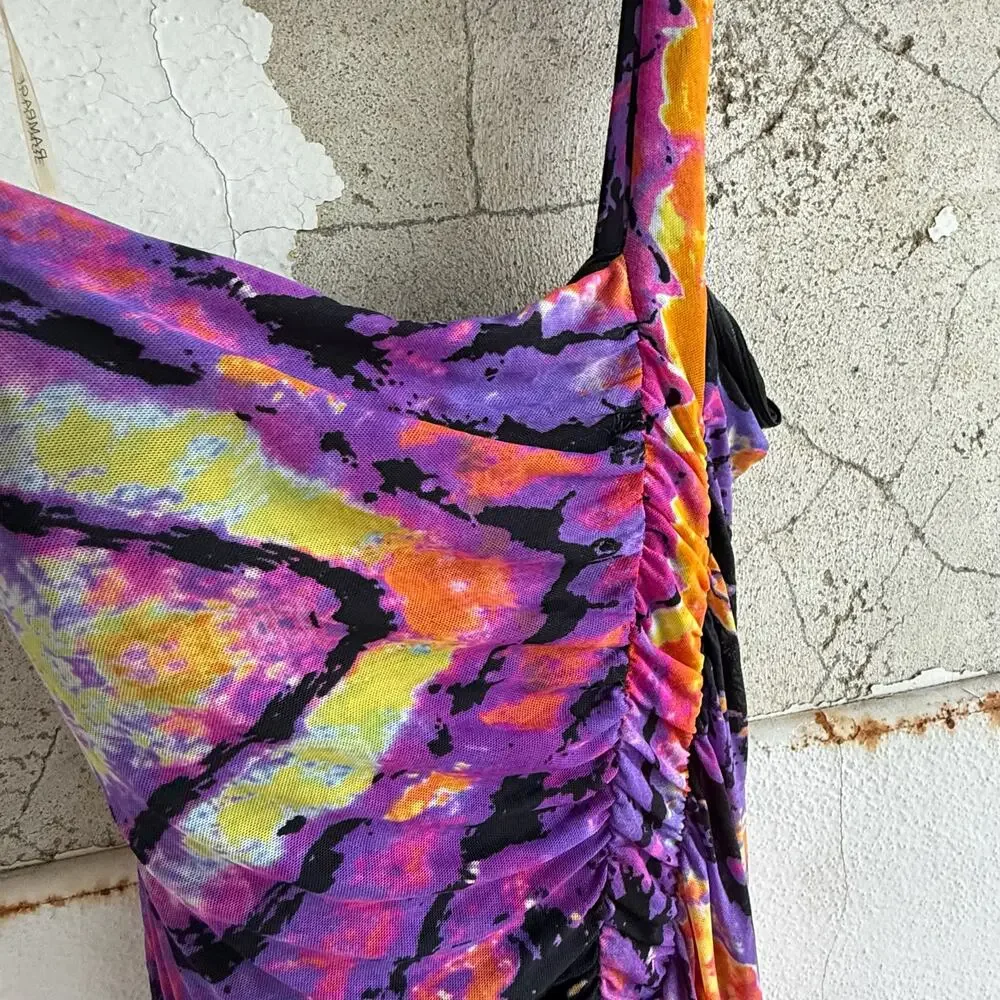 Rampage Dress One Shoulder Ruched Cocktail Mini Tie Dye Multicolor Y2K Party - Picture 3 of 7